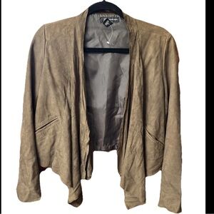 INC International Concepts Draped Open Front Suede Olive Blazer Jacket Sz Small